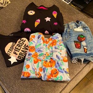 5/6 clothes ( dress, shirt, shorts and sweater)